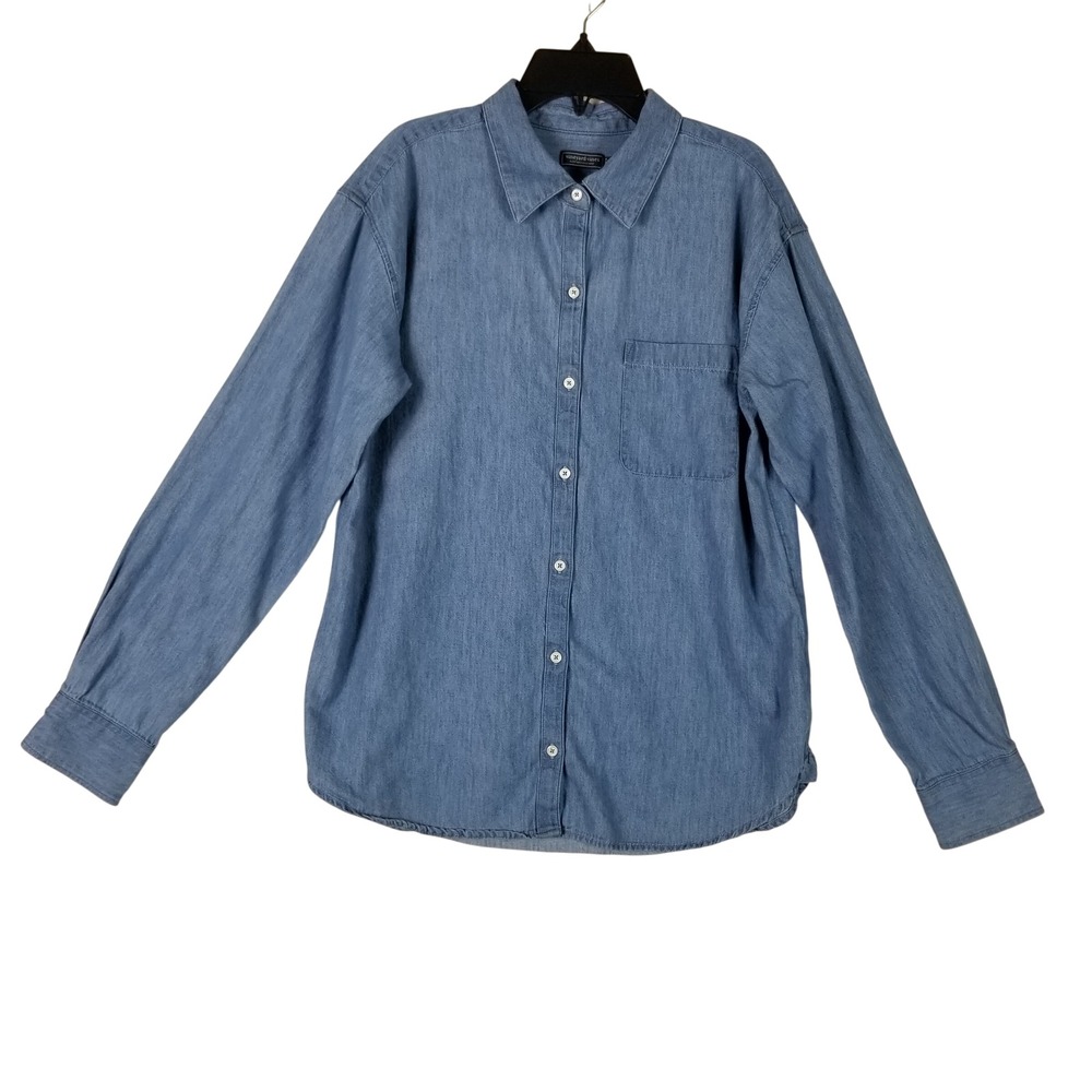 Vineyard Vines Button Down Shirt Womens Medium Blue Chambray Cotton Long Sleeve